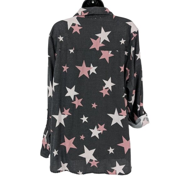 Torrid Button Up Shirt Women Size 3X Stars Wash Roll Tabs Relaxed Fit Whimsical - Picture 2 of 10